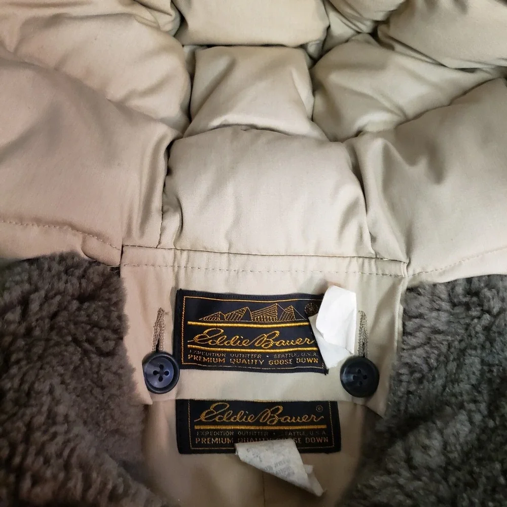 Vintage Eddie Bauer Jacket Mens Large Green Goose Down Puffer Hooded Hunting